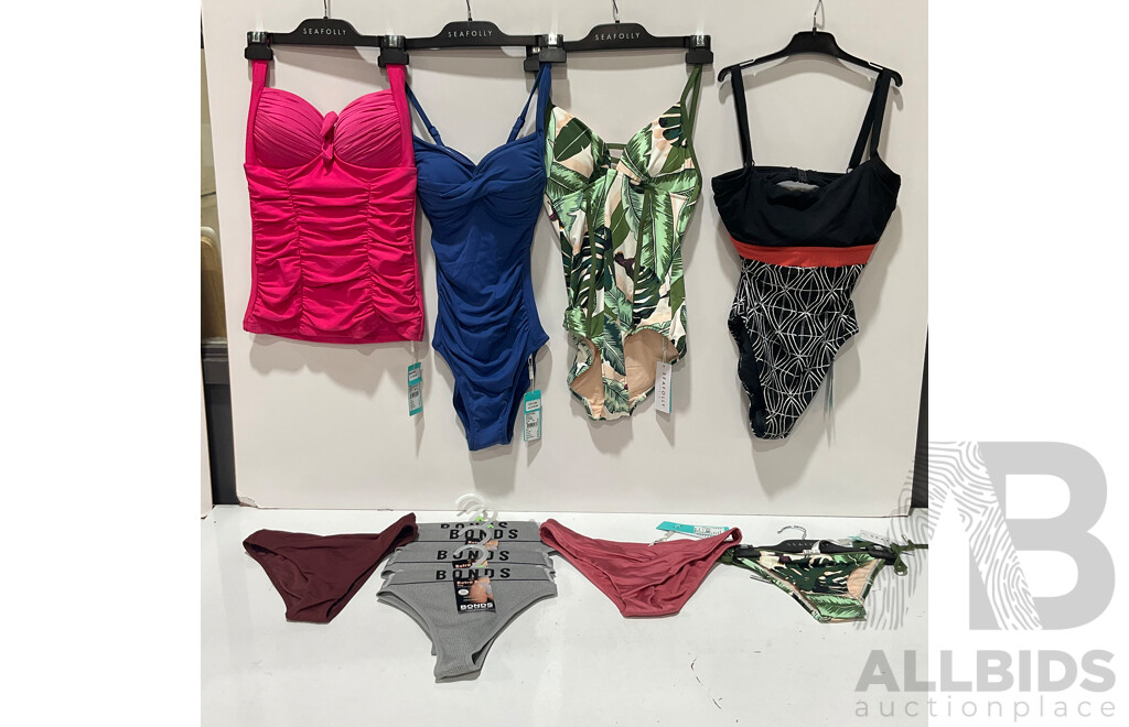 SEAFOLLY - PALM BEACH - TIDE POOL - BONDS (Sizes 8 / 10 / 12) With Tags - Assorted Women's Swimwear and Under Garments - Lot of 11 - Estimated Total ORP $790.00
