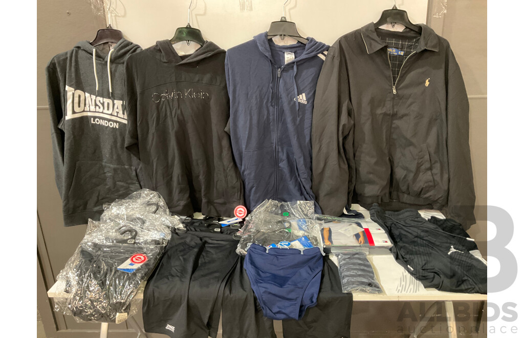 POLO, CALVIN KLEIN, ZOGGS & Assorted of Men's Clothing & Swimware (SIZE XL/20/22) - Lot of 19 - Estimated Total ORP $1099.00