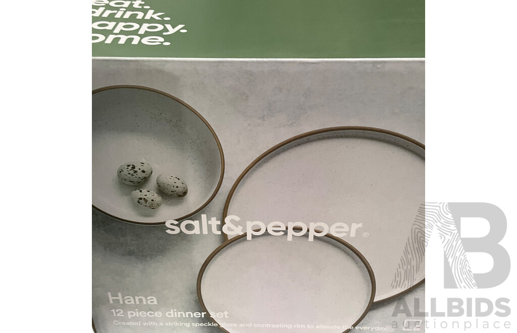 SALT and PEPPER Tumbler and Glass Set - SALT and PEPPER Stemless Wine Glasses SALT and PEPPER 12 Pc Dinner Set - Bamboo Chopping Boards - Lot of 5 - Total Estimated ORP $310.00