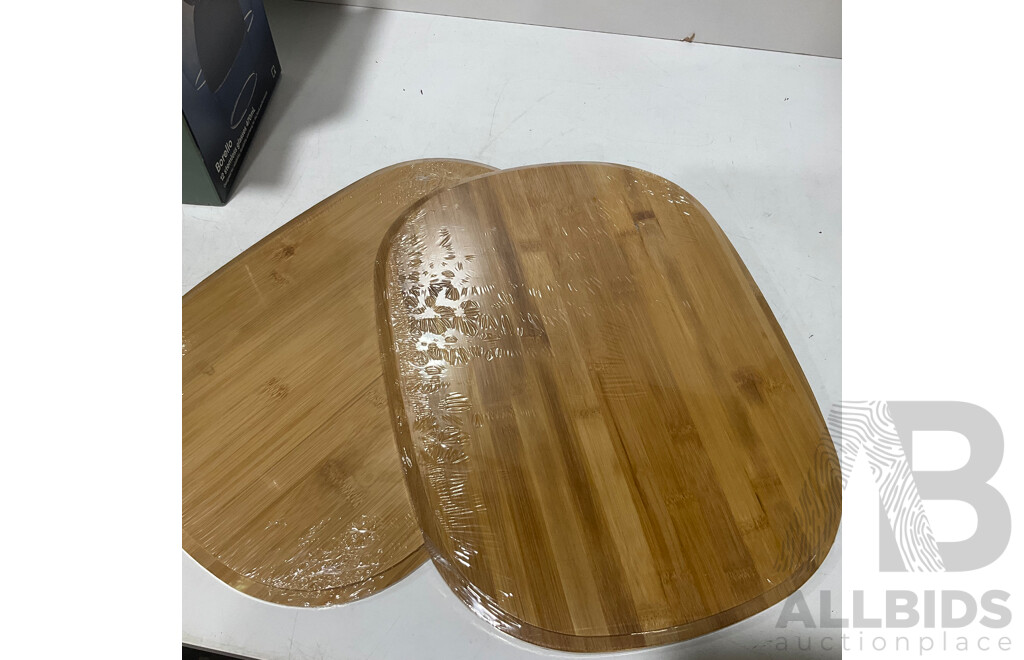 SALT and PEPPER Tumbler and Glass Set - SALT and PEPPER Stemless Wine Glasses SALT and PEPPER 12 Pc Dinner Set - Bamboo Chopping Boards - Lot of 5 - Total Estimated ORP $310.00