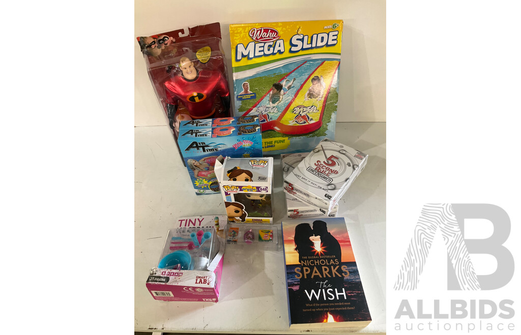 5 SECOND RULE Game (X2) ,POP, TINY ICE CREAM, AIRTIME, WAHU MEGA SLIDE, NICHOLAS SPARKS BOOK - Assorted Games / Book - Lot of 9 - Estimated ORP $199.99