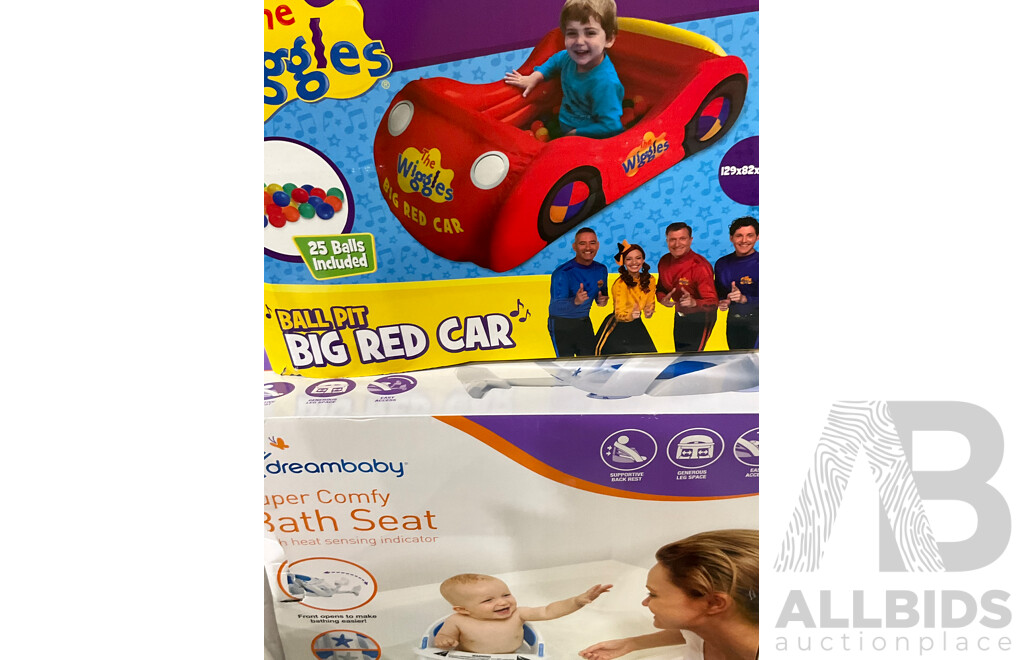 RALPH LAUREN (Szie 0 / 4),THE WIGGLES, DREAMBABY BATH SEAT, HUGGIES - Assorted Baby Items - Lot of 14 - Estimated ORP $249.99