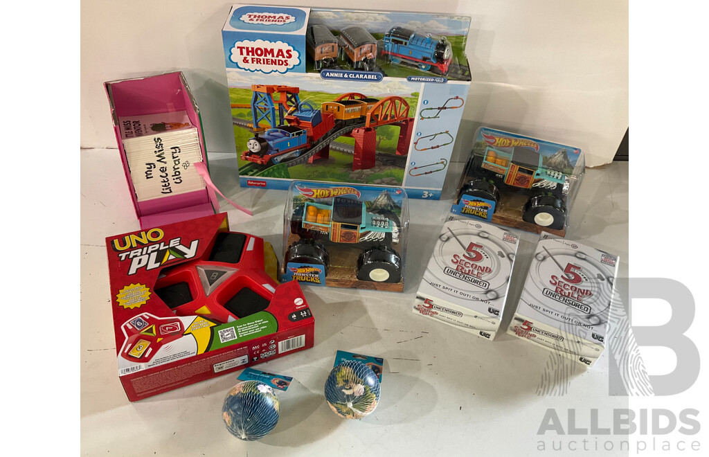 THOMAS and FRIENDS, UNO, 5 SECOND RULE & Assorted of Kids Toys - Lot of 8 - Estimated Total $250.00