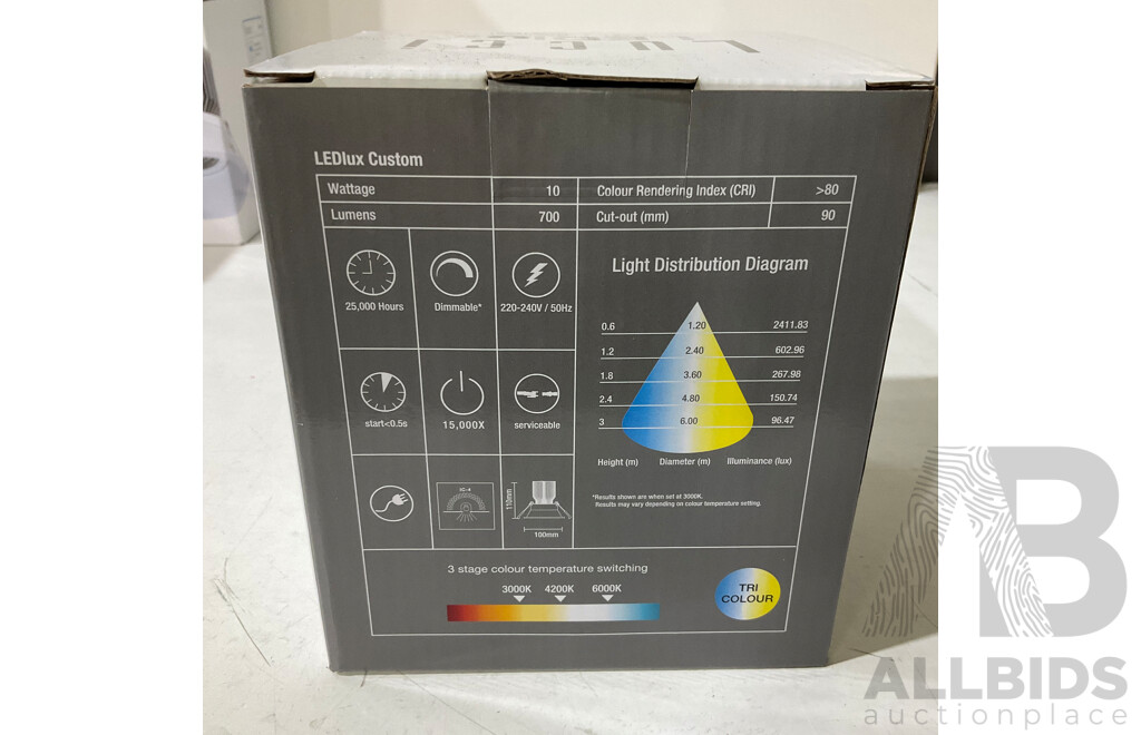 LEDLUX (170822) Custom LED Tri-Colour 100mm 10W Downlight in White - Lot of 6 - Total ORP $319.99