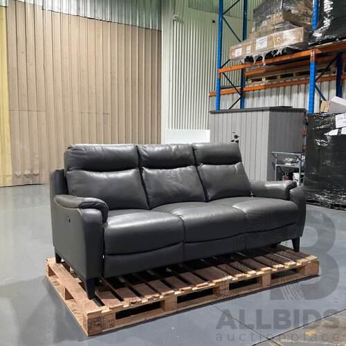 Three Seater Leather Power Recliner (Dark Grey) - ORP $2499.00