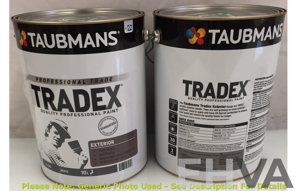 Taubmans TradeX 10L Exterior Paint Gloss (White) - Lot of 2 - ORP $257.80