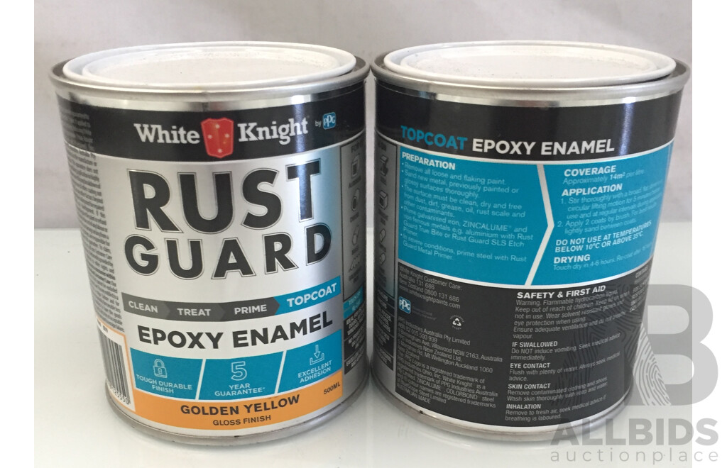 White Knight Rust Guard Epoxy Enamel Topcoat 500mL (Golden Yellow) - Lot of 19 - Total ORP $448.20