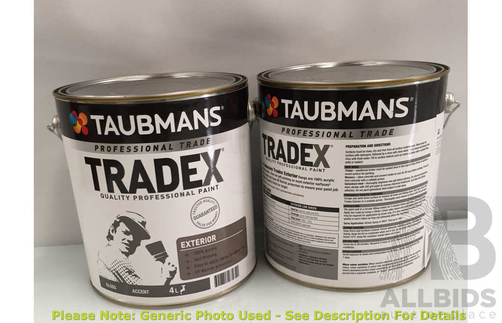 Taubmans TradeX 4L Exterior Paint Gloss (Accent) - Lot of 6 - ORP $480.00