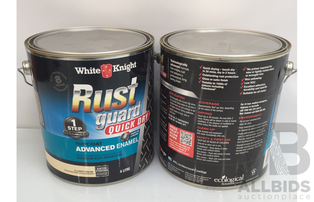 White Knight Rust Guard Topcoat Advanced Enamel (Classic Cream) 4L - Lot of 2 - ORP $261.80