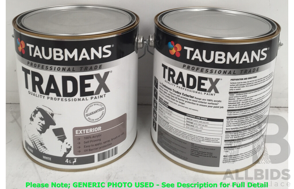 Taubmans TradeX 4L Exterior Paint Gloss (White) - Lot of 6 - ORP $480.00