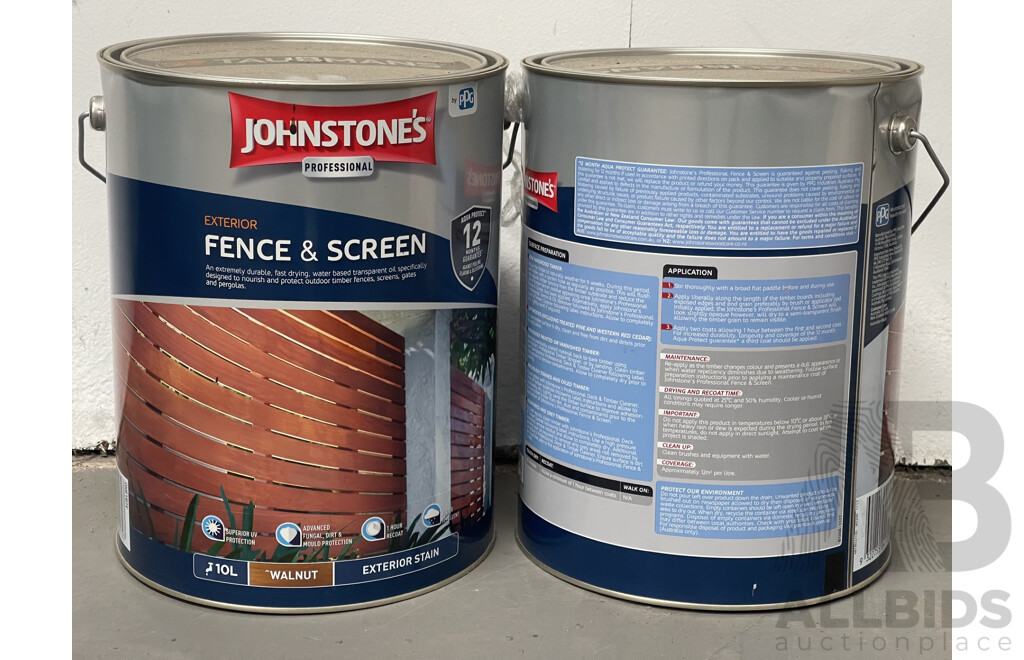 Johnstone's 10L Exterior Fence & Screen (Walnut) - Lot of 2 - Total ORP $700.00