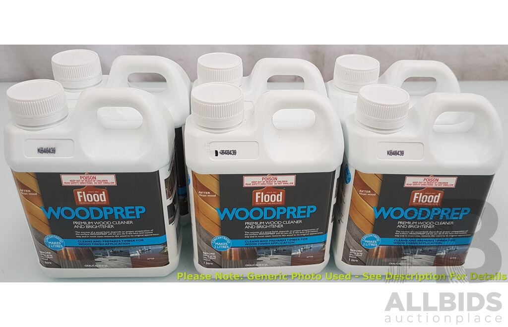 Flood WoodPrep Premium Wood Cleaner and Brightener 1L (6 Pack) - Lot of 3 - Total ORP $540.00