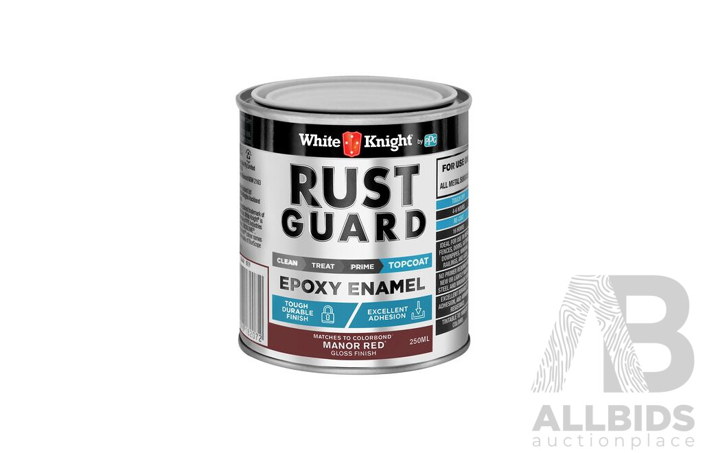 White Knight Rust Guard Epoxy Enamel Topcoat 250mL (Manor Red) - Lot of 26 - Total ORP $923.00