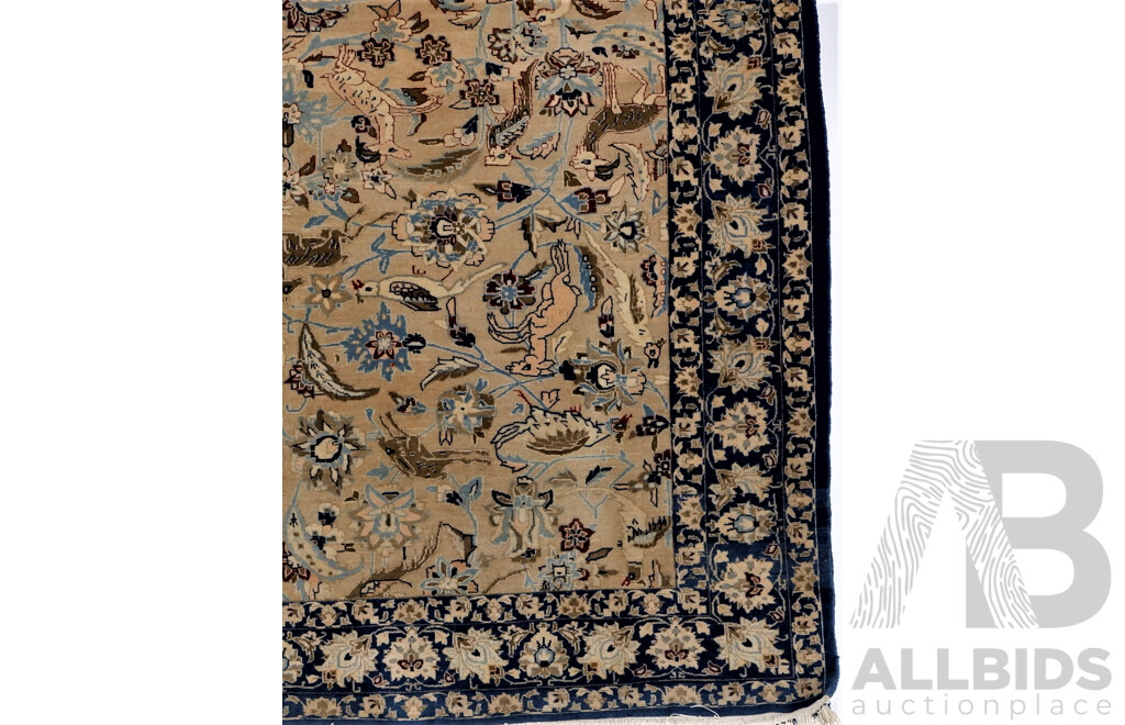 Vintage Fine Hand Knotted Persian Ishahan Wool Animal Design Rug