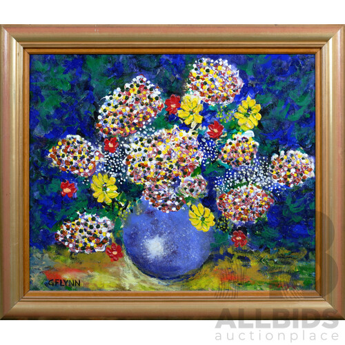 Gerald Flynn, Flowers with Blue Vase 1997, Oil on Canvas, 48 x 57 cm