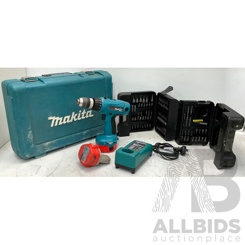 Makita 14.4V Cordless Drill 6337D & Drill Bit Set