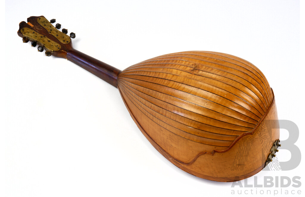 Antique Mandolin by Gaetano Vinaccia 1905, Ornately Inlaid with Mother of Pearl on Table and Frets. Hand made in Naples and hand-signed by maker. Length: 60 cm