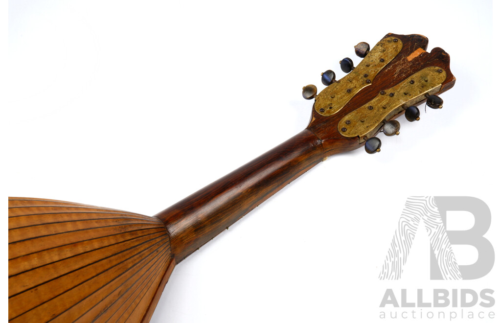 Antique Mandolin by Gaetano Vinaccia 1905, Ornately Inlaid with Mother of Pearl on Table and Frets. Hand made in Naples and hand-signed by maker. Length: 60 cm