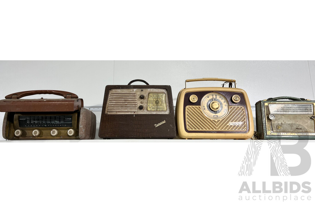 Four Vintage Radios Including Democrat, Astor, AWA Transistor Eight and GE