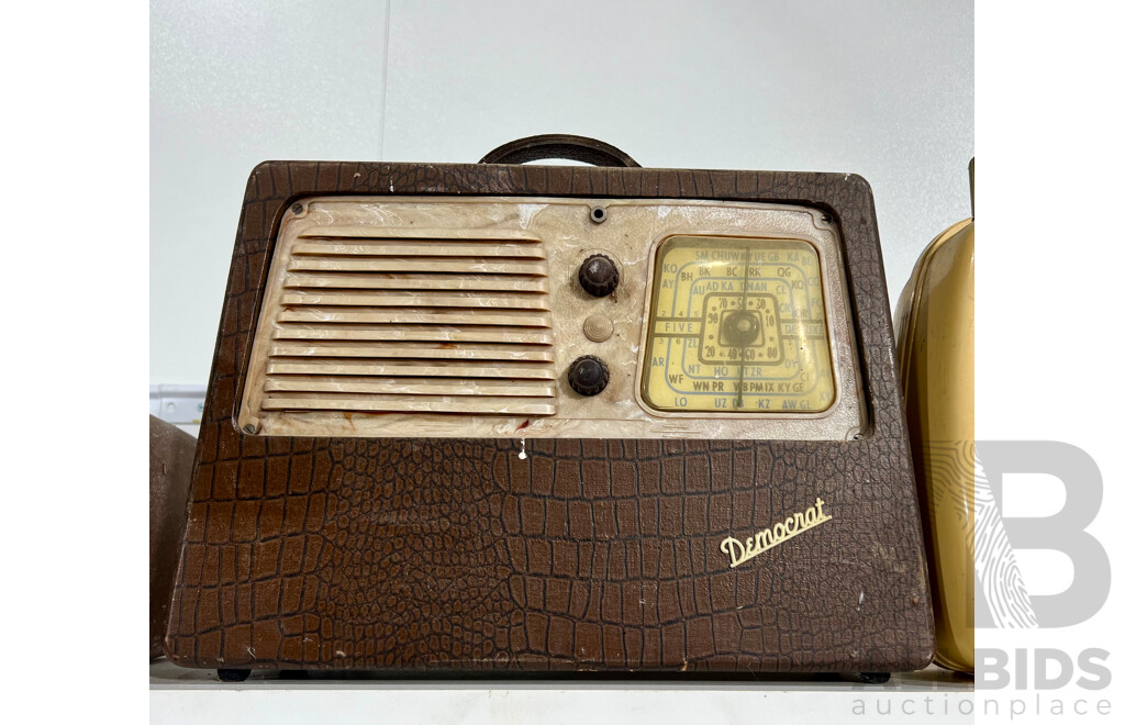 Four Vintage Radios Including Democrat, Astor, AWA Transistor Eight and GE