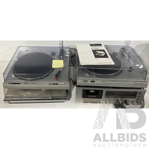 Bulk Lot for Parts - Technics SL-B303 Turntable System, JVC L-F41 Fully Automatic Direct Drive System, Technics SL-D2 Direct Drive Automatic Turntable System and Stereo Cassette Deck Luxman K-5
