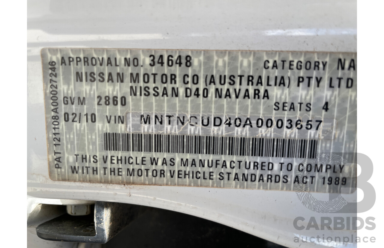 2/2010 Nissan Navara RX (4x4) D40 King C/Chas White 2.5L