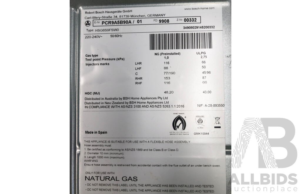 Bosch Series 6 90cm Stainless Steel  Gas Cooktop - New