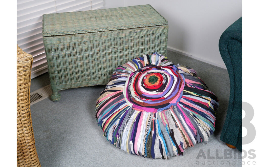 Painted Cane Blanket Box with a Striped Fabric Bean Bag