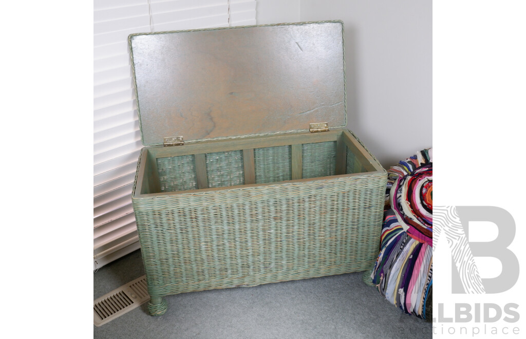 Painted Cane Blanket Box with a Striped Fabric Bean Bag