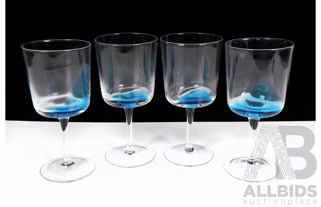 Four Royal Doulton Blue Flashed Glass Wine Glasses