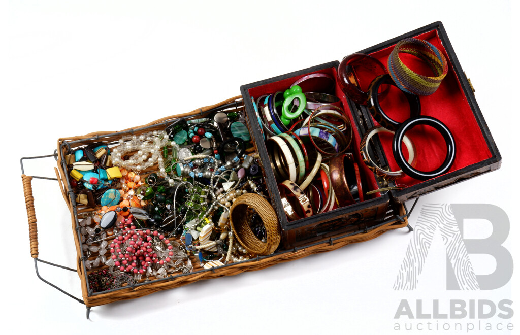 Large Collection of Costume Jewellery, Including Small Chinese Camphor Wood Box with Various Bangles