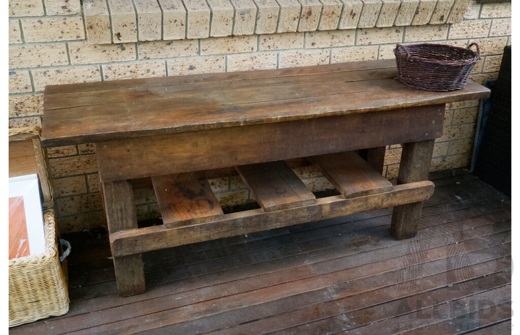 Vintage Rustic Oak and Pine Bench