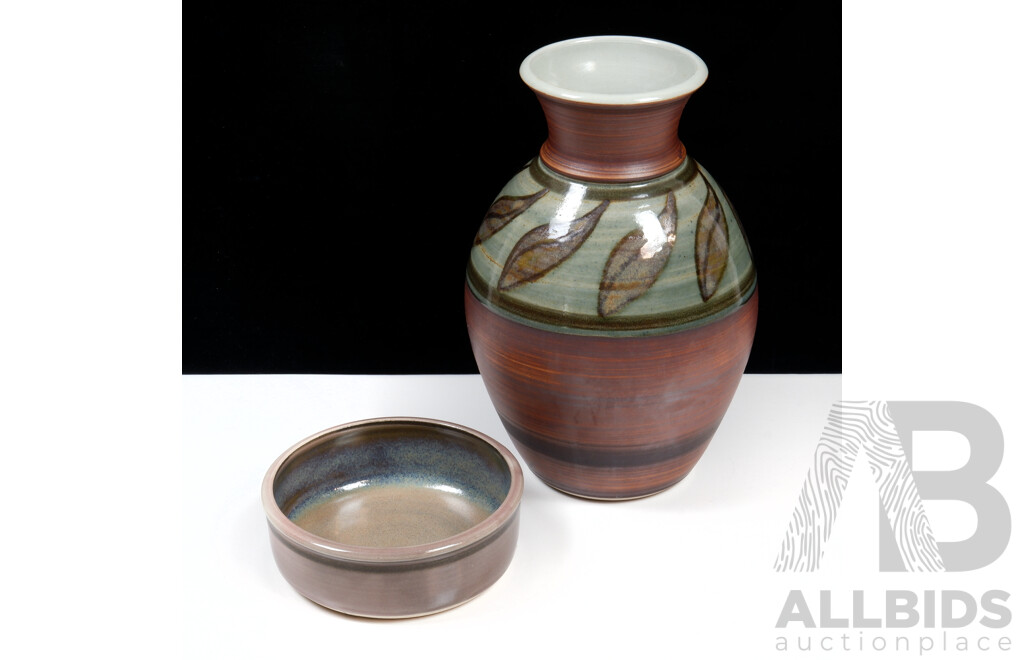 Kevin Crick Glazed Ceramic Vase and Small Bowl