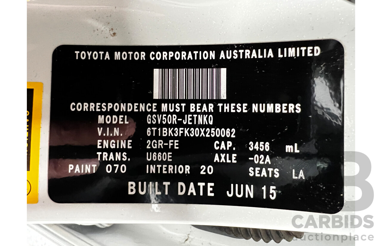 6/2015 Toyota Aurion Presara GSV50R MY15 4d Sedan White 3.5L V6