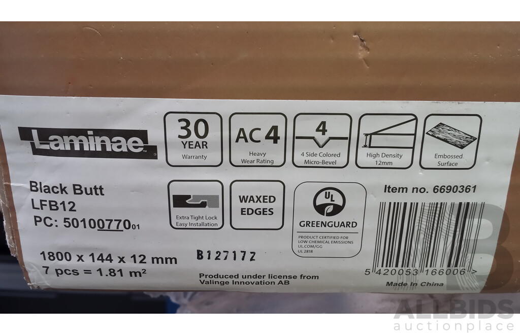 Laminae 12mm Laminate Flooring - Black Butt Finish  - 1.81 Square Meters and 1 X Roll of Grip Mat All Purpose Non Slip Liner - New