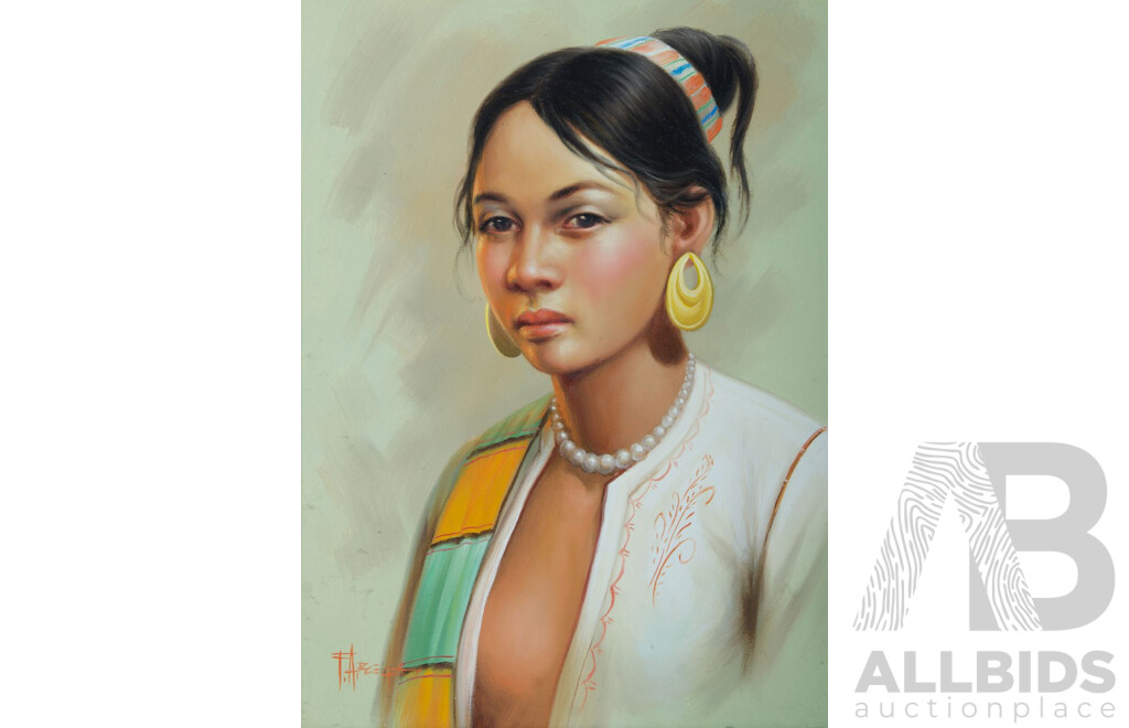 F. Arcega, Young Filipino Man & Woman in Traditional Dress, Oil on canvas (2), 60 x 45 cm (each)