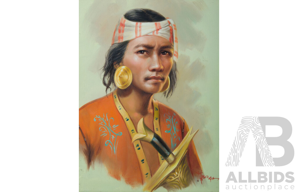 F. Arcega, Young Filipino Man & Woman in Traditional Dress, Oil on canvas (2), 60 x 45 cm (each)