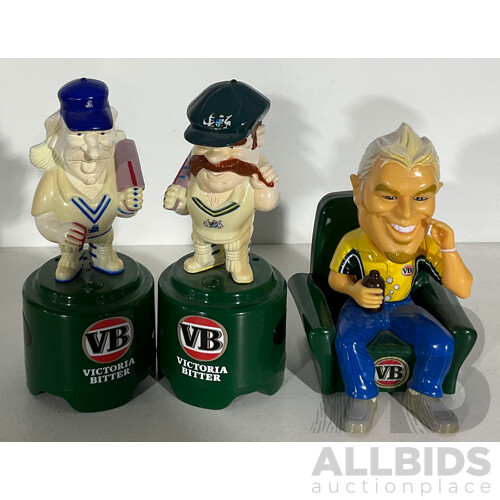 Ian Botham, David Boon and Shane Warne Trio of Promotional, Collectible VB Figurines With Voice Buttons