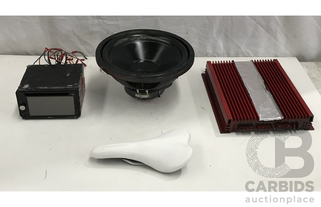 Sony XAV-63 AV Centre, Polk 12Inch Subwoofer, Amplifier and Merida Saddle
