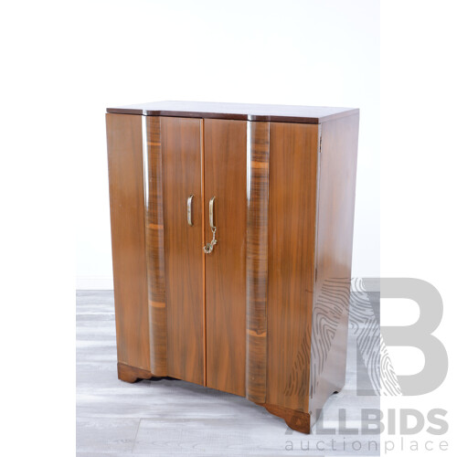 Vintage Art Deco Cupboard With Walnut Veneer Highlights and Internal Drawers