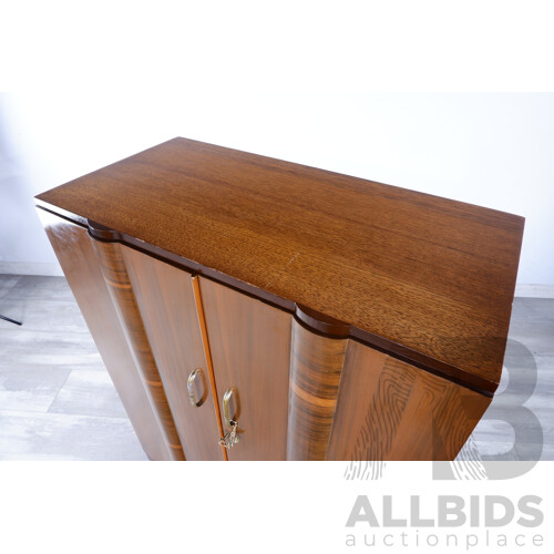 Vintage Art Deco Cupboard With Walnut Veneer Highlights and Internal Drawers