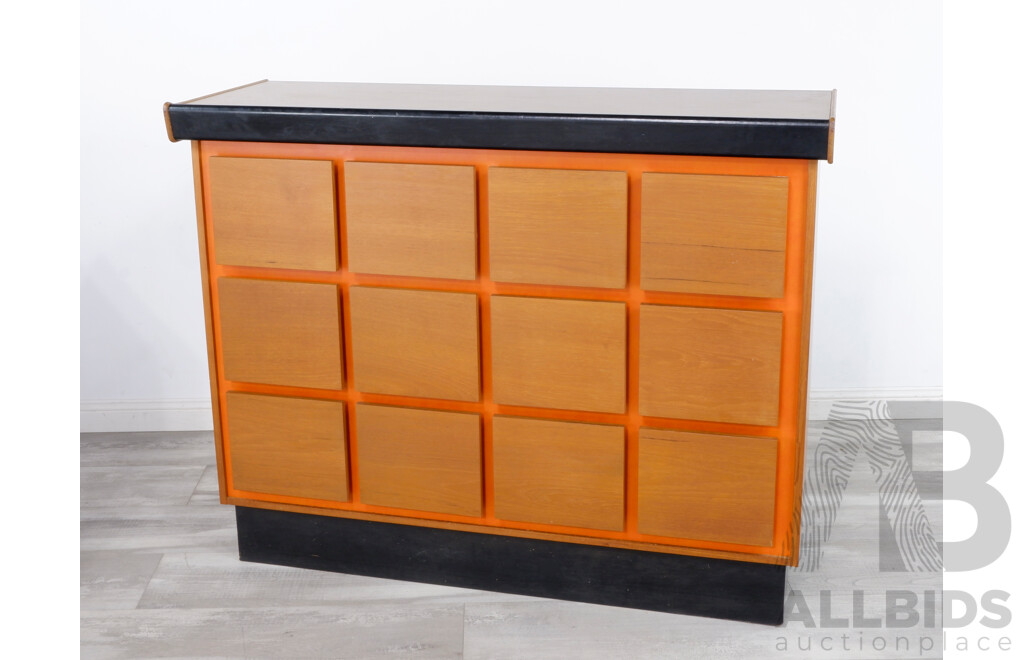 Macrob Furniture Bespoke Retro Bar With Teak Veneered Panels and Internal Storage