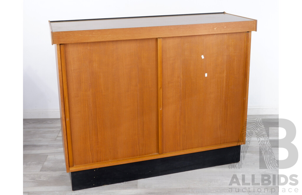 Macrob Furniture Bespoke Retro Bar With Teak Veneered Panels and Internal Storage