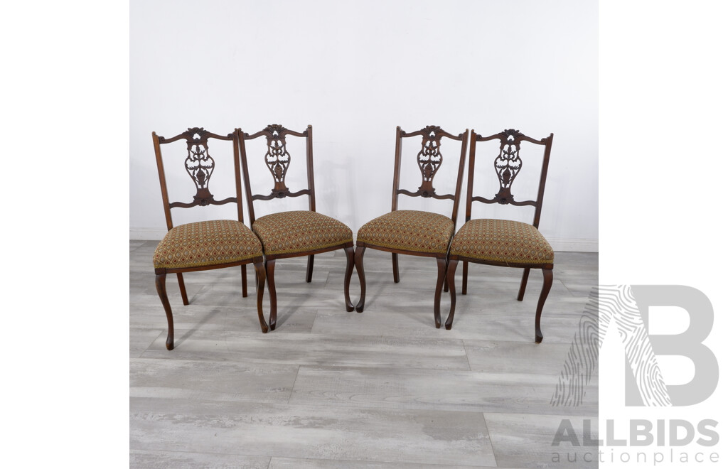 Vintage Stained Ash Dining Chairs With Profusely Carved Backs