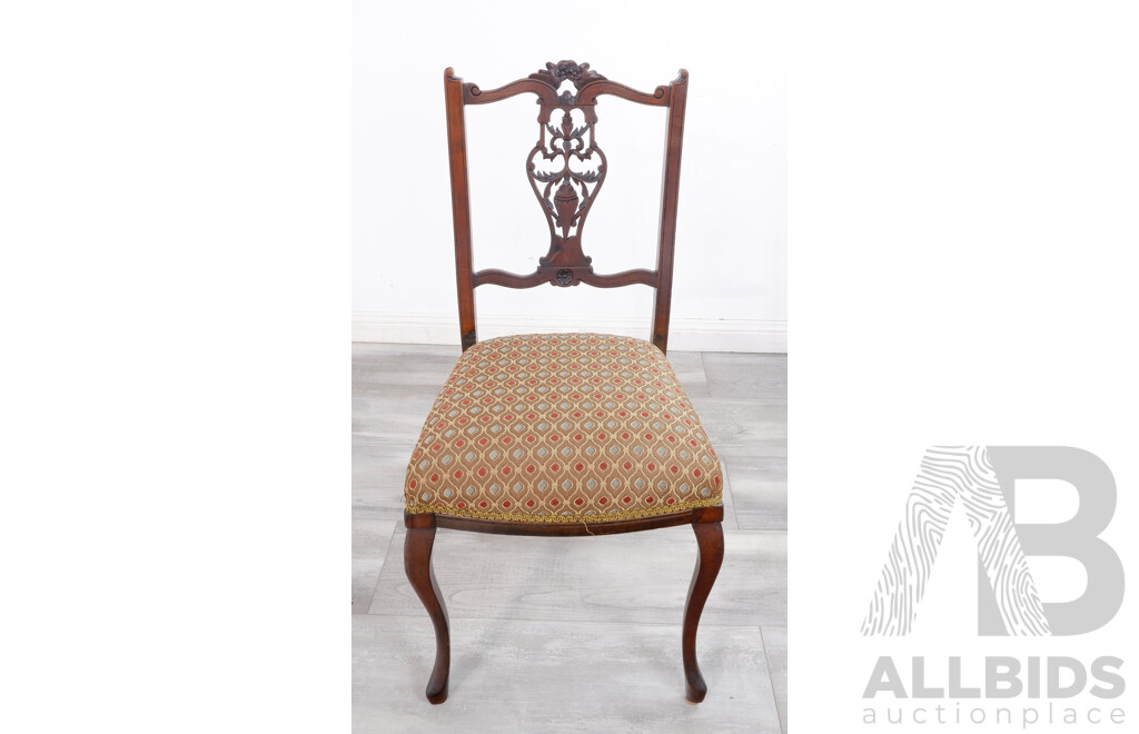 Vintage Stained Ash Dining Chairs With Profusely Carved Backs