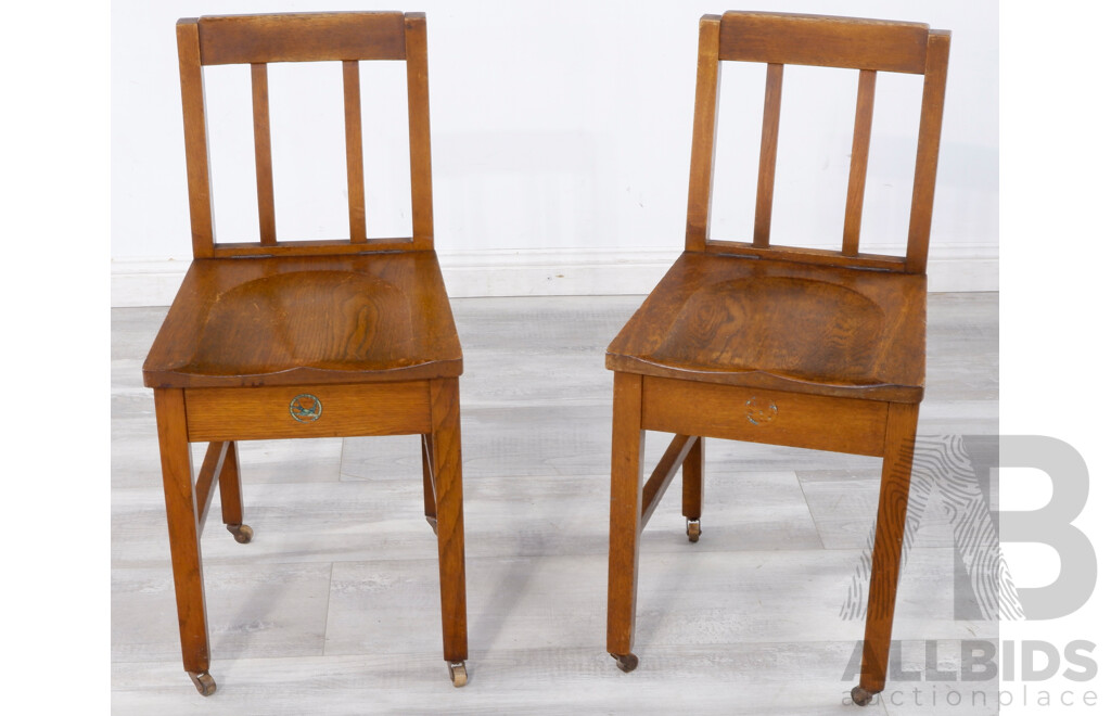 Pair of Vintage Timber School Chairs with Lift Seats