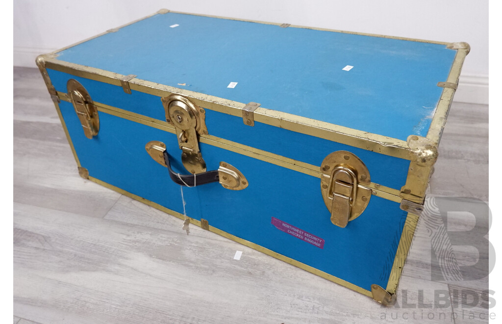 Vintage Travel Chest With Brass Highlights and Lock