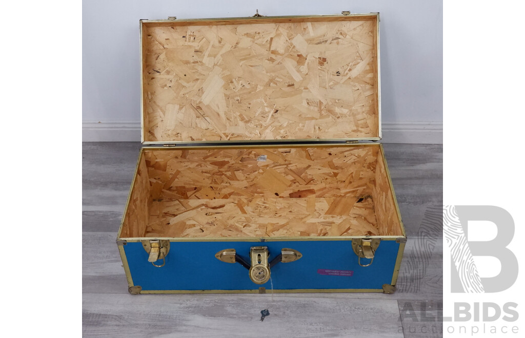 Vintage Travel Chest With Brass Highlights and Lock