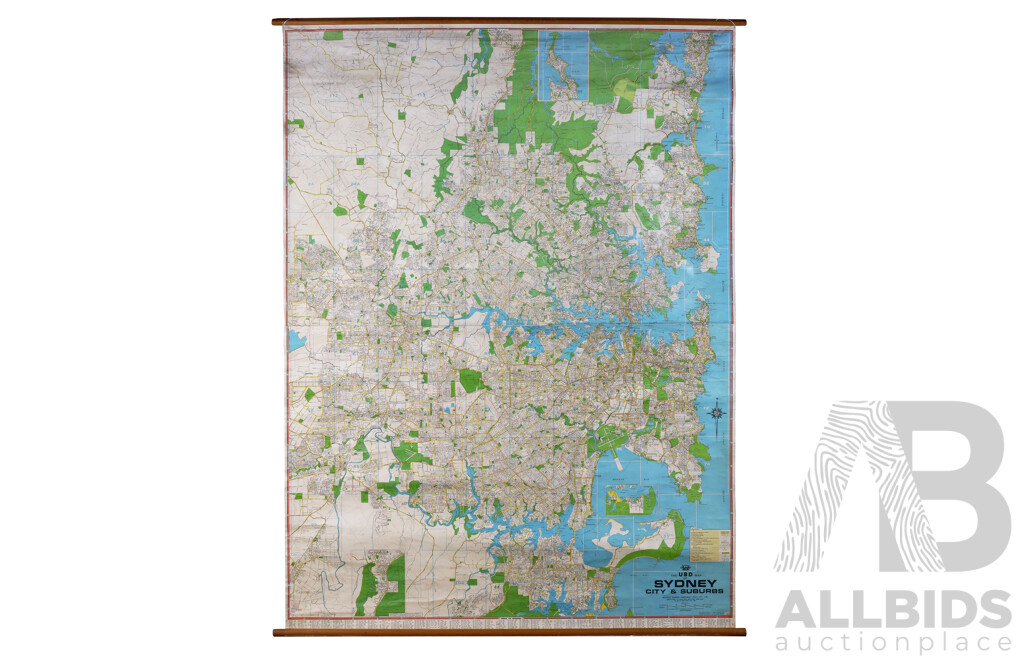 Vintage Wall Map - The UBD Map of Sydney City and Suburbs 165 x 123 cm