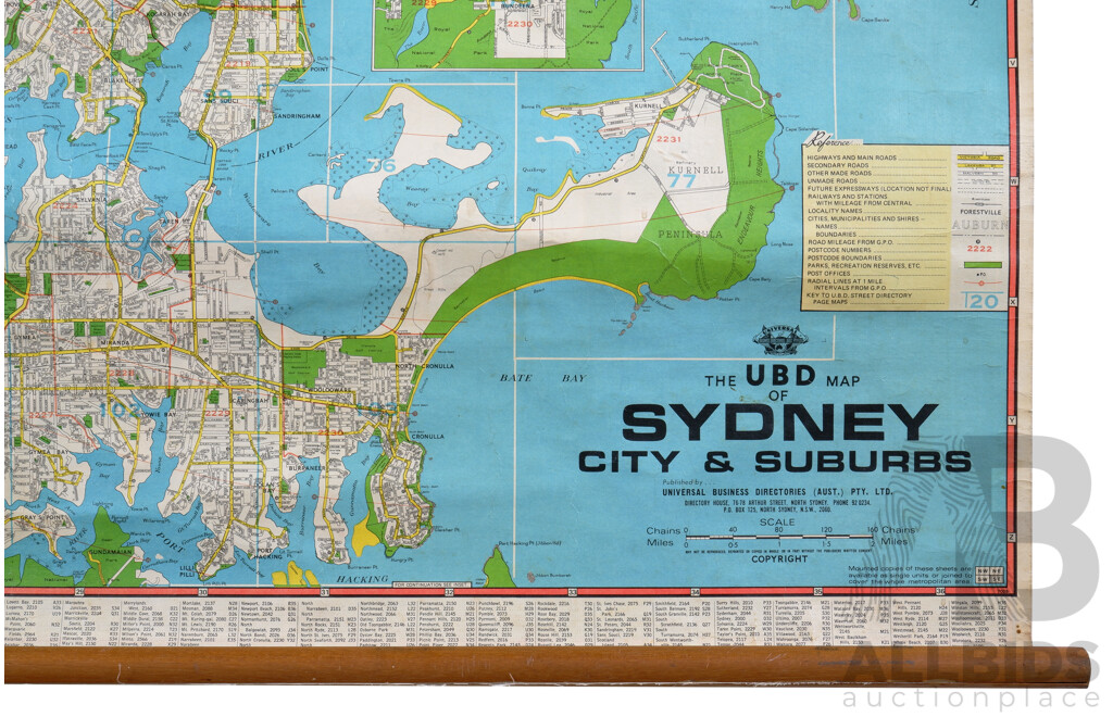 Vintage Wall Map - The UBD Map of Sydney City and Suburbs 165 x 123 cm